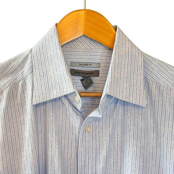 Johnson & Murphy Tailored Fit Mens Dress Shirt Light Blue Striped Floral Sz L - Picture 2 of 10